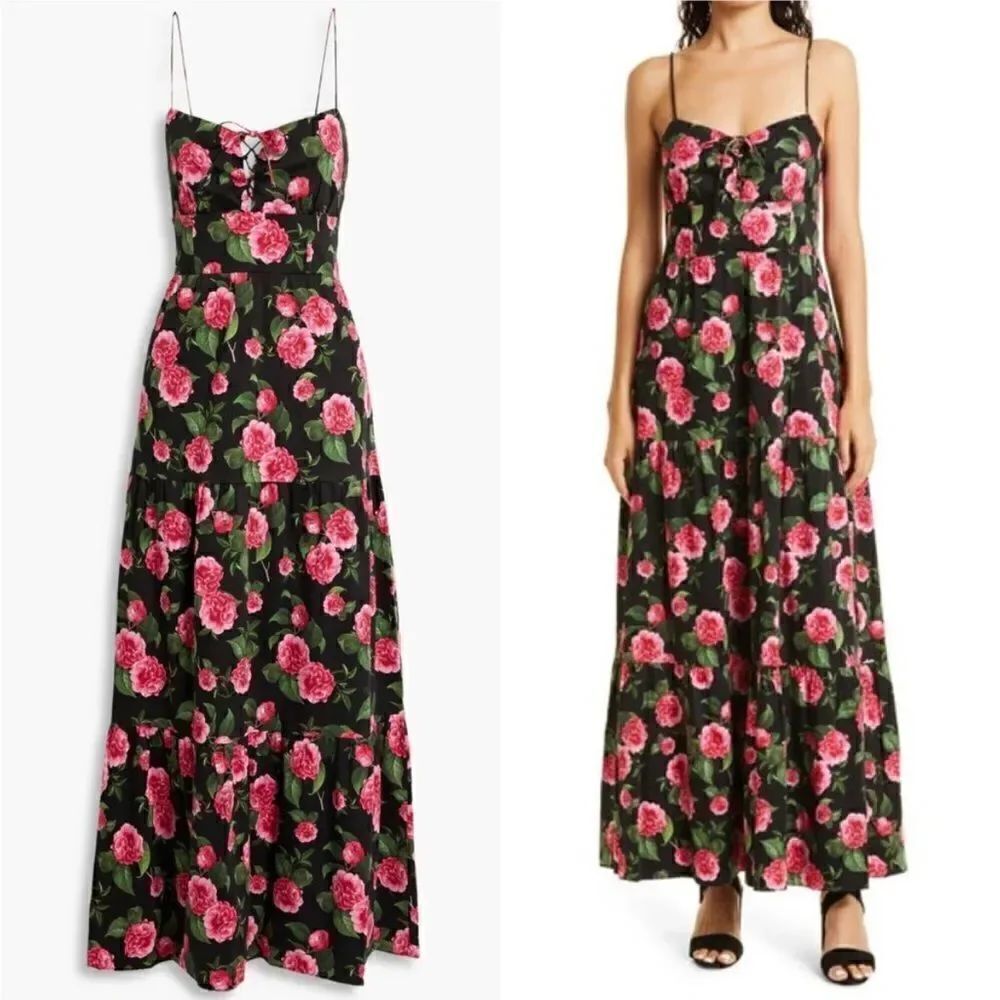 Alice + olivia chantay smocked floral print cotton blend poplin maxi NWT $495
